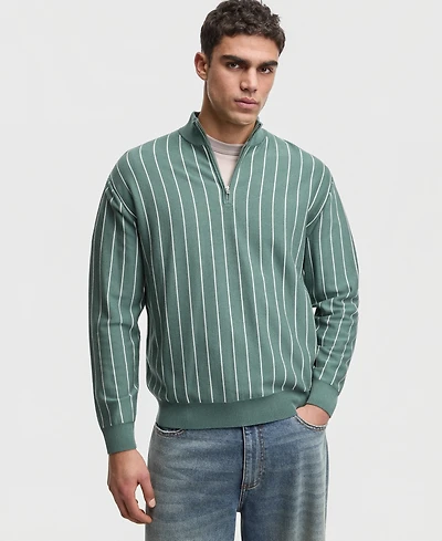 Mode of One Men's Relaxed-Fit Long-Sleeve Stripe Quarter-Zipper Sweater, Macy's Exclusive