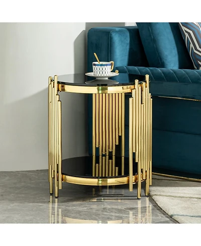 Streamdale Furniture Black Glass Top Gold Round Side Table