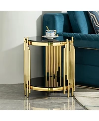 Streamdale Furniture Black Glass Top Gold Round Side Table