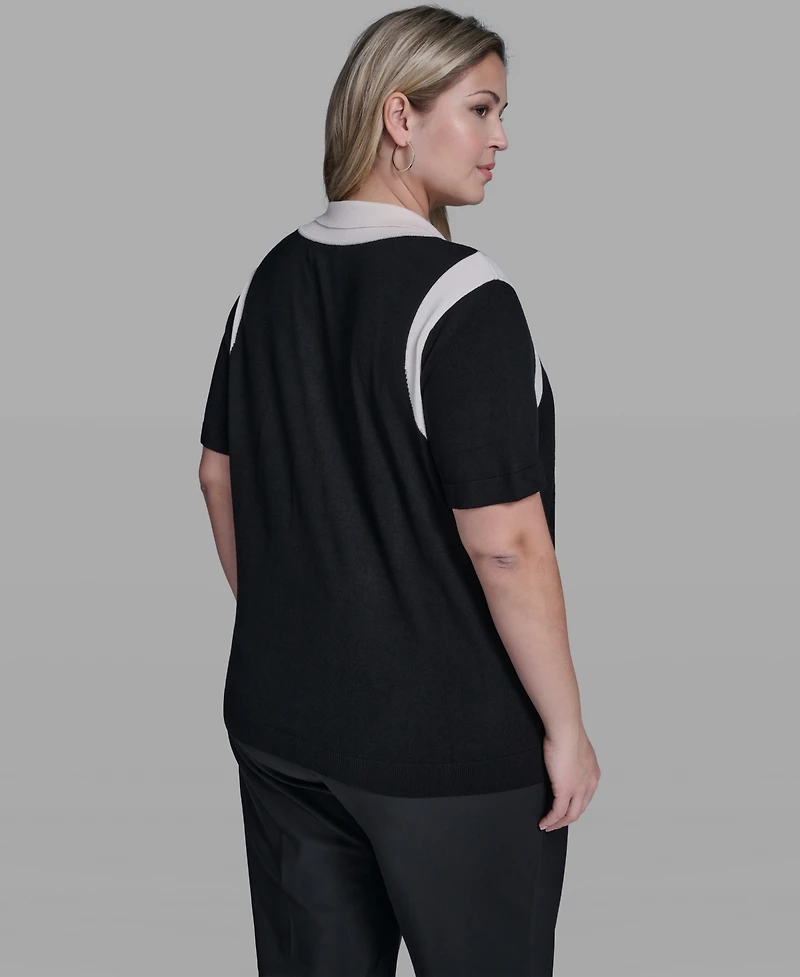 Karl Lagerfeld Paris Plus Solid Short-Sleeve Polo Sweater