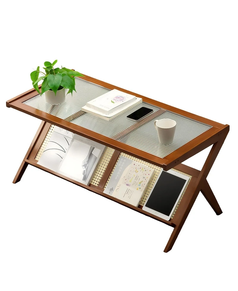 Streamdale Furniture Rattan Coffee Table with Glass Top & Storage