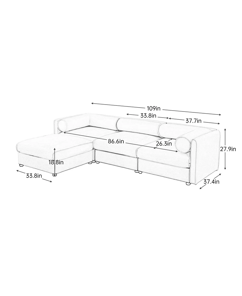 Streamdale Furniture White Chenille Sofa with Storage & Ottoman