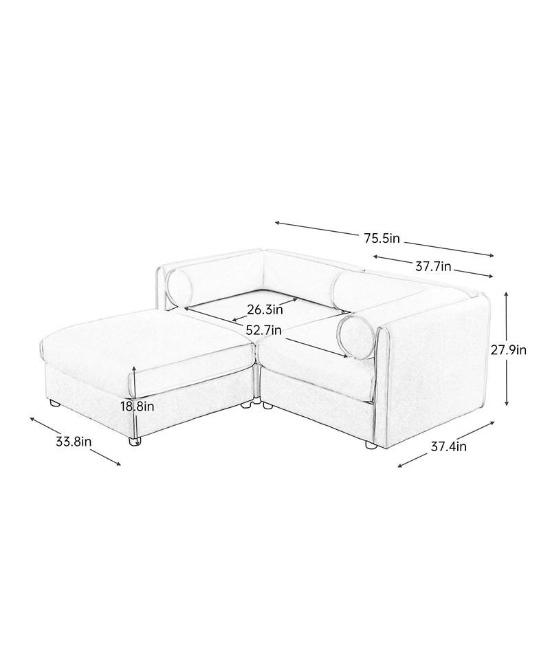 Streamdale Furniture Chenille 2-Seater Sofa with Ottoman Storage