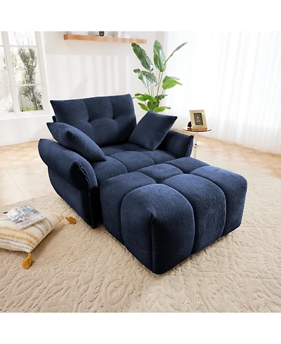 Streamdale Furniture Ergonomic Sofa & Ottoman Set - Blue