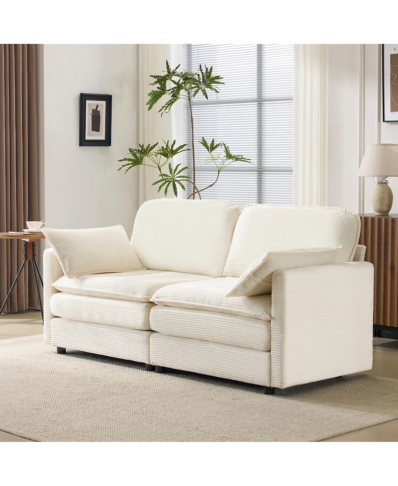 Streamdale Furniture 69" Plush Cloud Loveseat- Modular Sofa w/ Beige Chenille Cushions & Throw Pillows