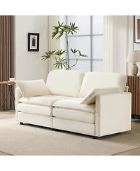 Streamdale Furniture 69" Plush Cloud Loveseat- Modular Sofa w/ Beige Chenille Cushions & Throw Pillows