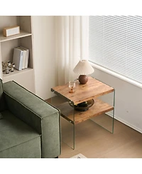 Streamdale Furniture Mdf SideTable, Small Tea Table, Walnut Night Stand Tempered Glass Sofa Table