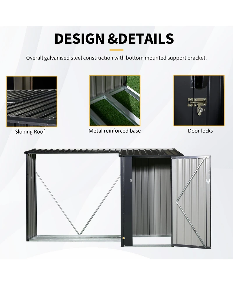 Streamdale Furniture Outdoor Steel Firewood Rack & Storage Shed - Black