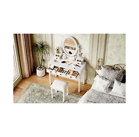 Streamdale Vanity Desk with Adjustable Mirror, Cushioned Stool & 5 Drawers - White