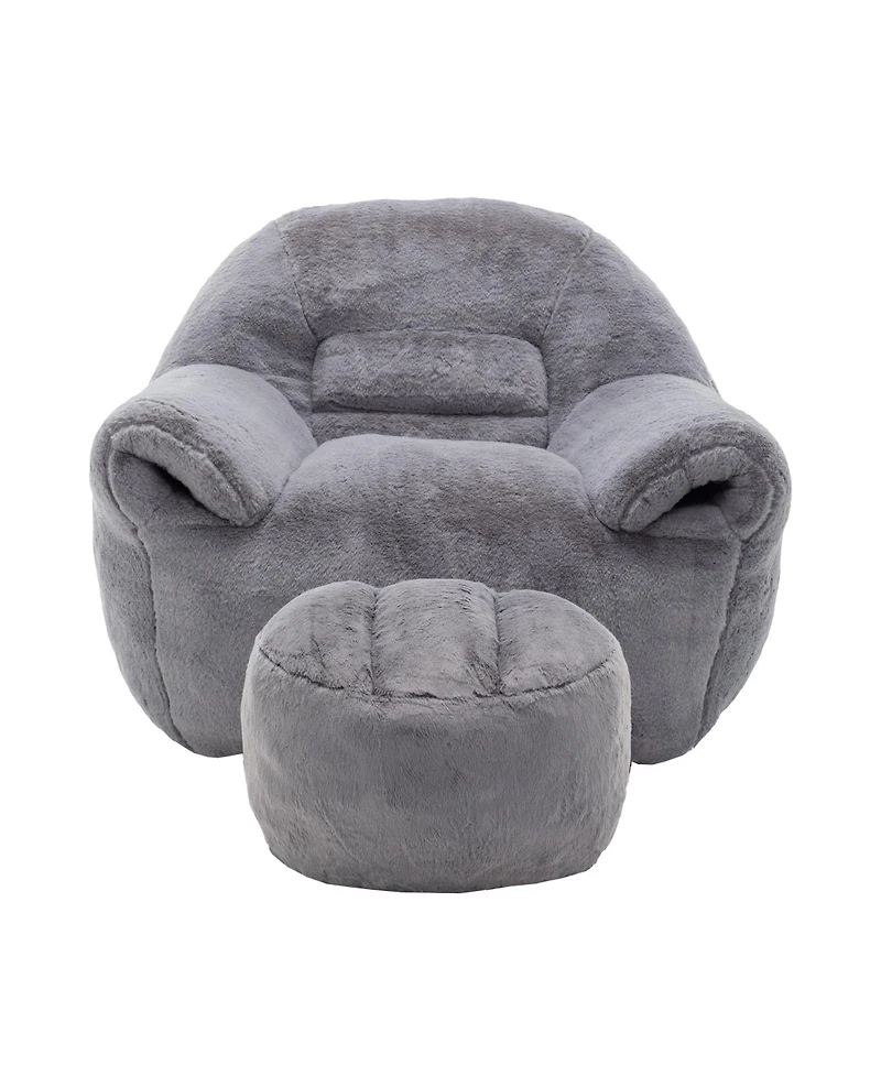 Streamdale Furniture Comfy Faux Fur Bean Bag Chair w/ Footstool