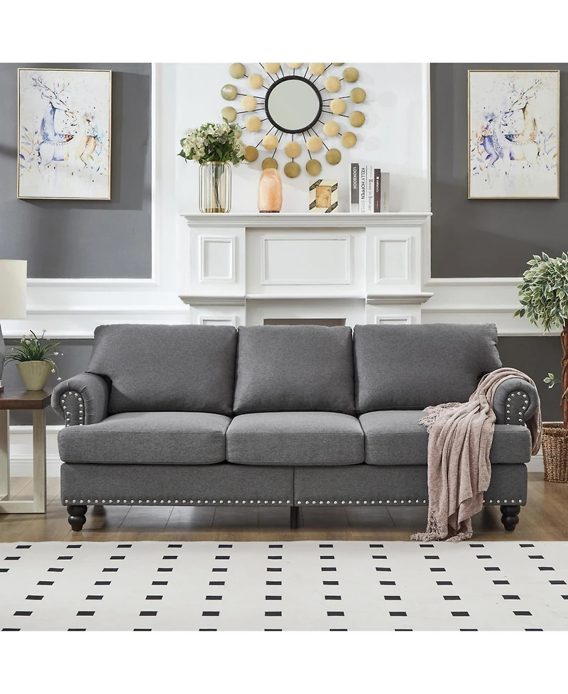 Streamdale Furniture 83" Modern Grey Sofa with Nailhead Trim