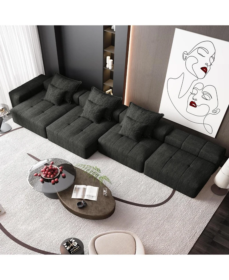 Streamdale Furniture Modern Oversized Chenille Sectional Sofa with 6 Pillows, Black