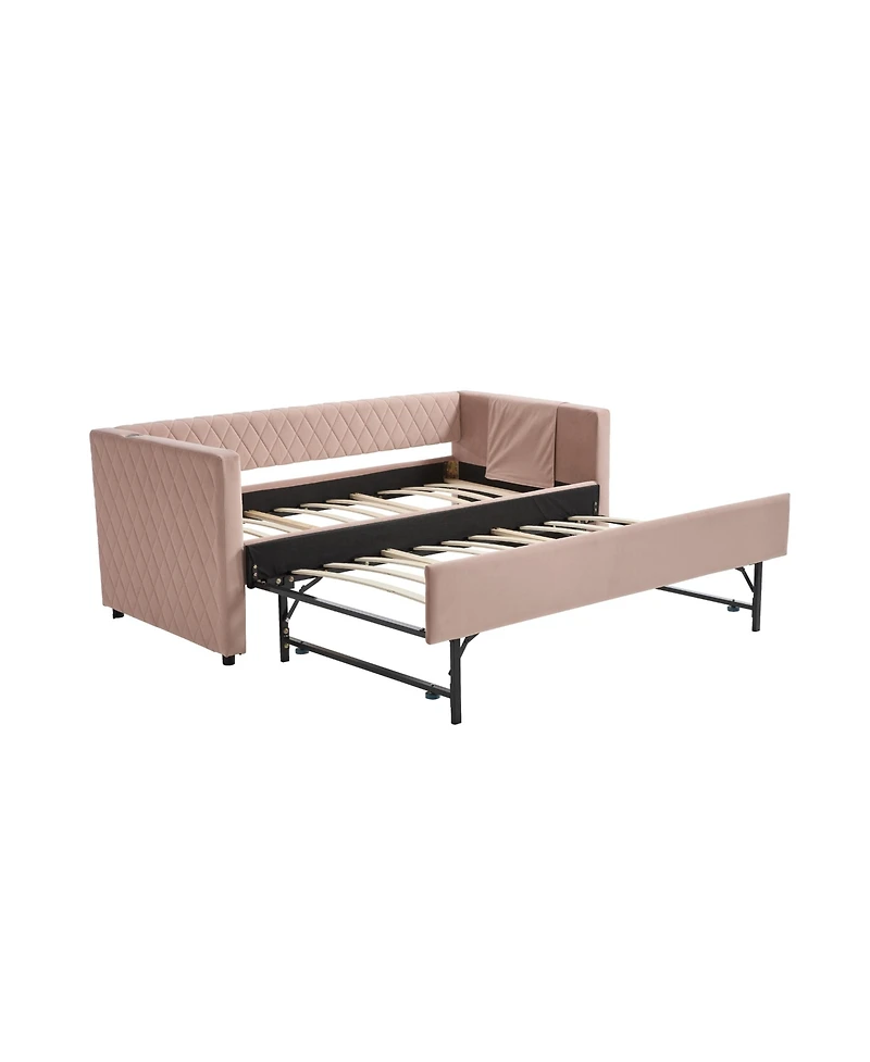 Streamdale Furniture Pink Velvet Daybed - Modern Diamond Design
