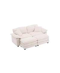 Streamdale Furniture Corduroy 2-Seat Sofa with Pillows & Ottomans - White
