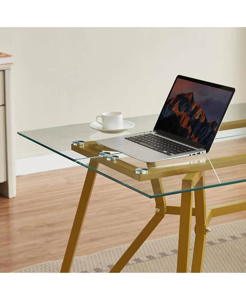 Streamdale Furniture 70.9" Rectangular Glass Dining Table - Gold Legs, Seats 1-8