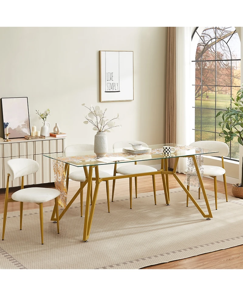 Streamdale Furniture 70.9" Rectangular Glass Dining Table - Gold Legs, Seats 1-8