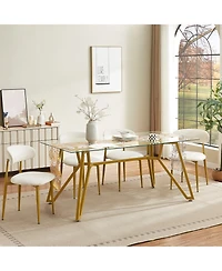 Streamdale Furniture 70.9" Rectangular Glass Dining Table - Gold Legs, Seats 1-8
