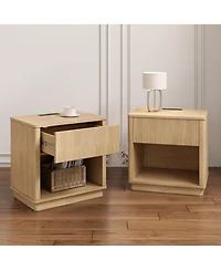 Streamdale Charging Nightstand Set of 2, Usb Bedside Tables with Drawer, Natural
