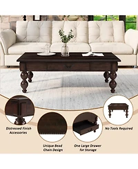 Streamdale Furniture Streamdale Solid Wood Coffee Table Set of 3 w/ Drawer