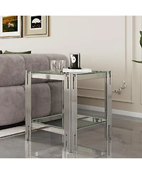 Streamdale Furniture Modern Tempered Glass Top End table with Silver Stainless Steel Frame