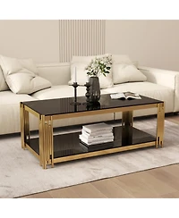 Streamdale Furniture 47" Gold Glass Double-Layer Coffee Table