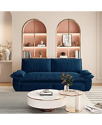 Streamdale Furniture Queen Pull Out Sleeper Sofa Bed - 3-in-1 Convertible Velvet Loveseat, Blue