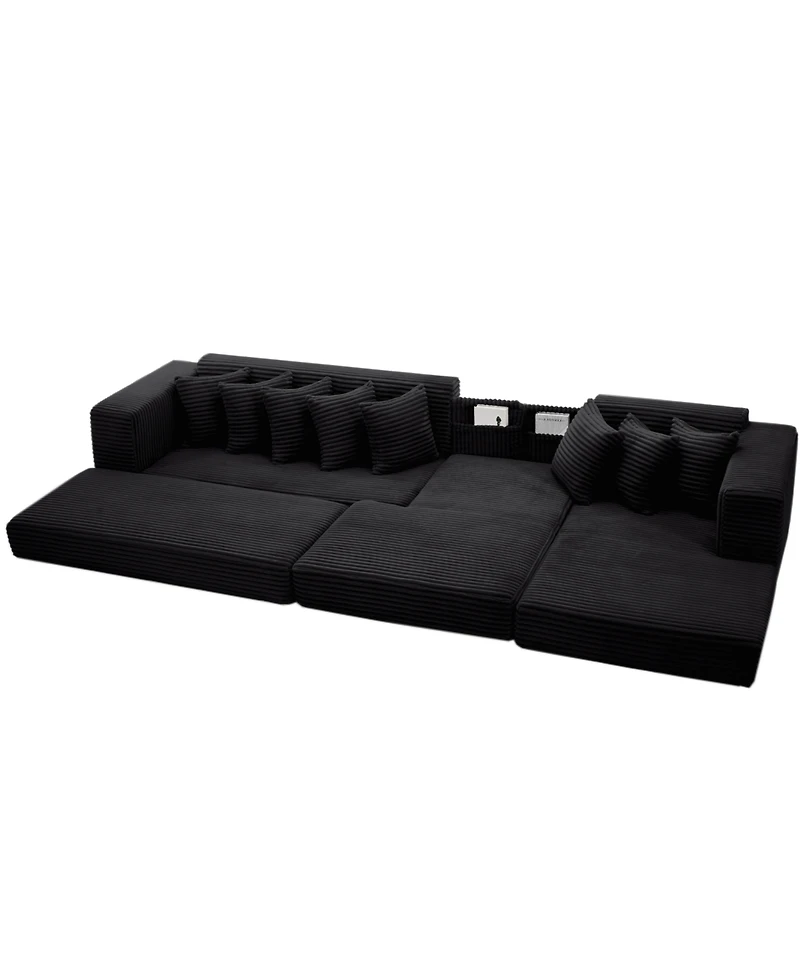 Streamdale Furniture Streamdale Oversize Cloud Sectional Sofa Bed, L-Shape, 8 Pillows, Corduroy, Black (Right Facing)