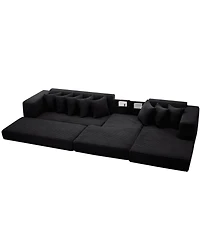 Streamdale Furniture Streamdale Oversize Cloud Sectional Sofa Bed, L-Shape, 8 Pillows, Corduroy, Black (Right Facing)
