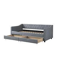 Streamdale Furniture Twin Daybed with Drawers, Tufted Sofa Bed - Light Grey