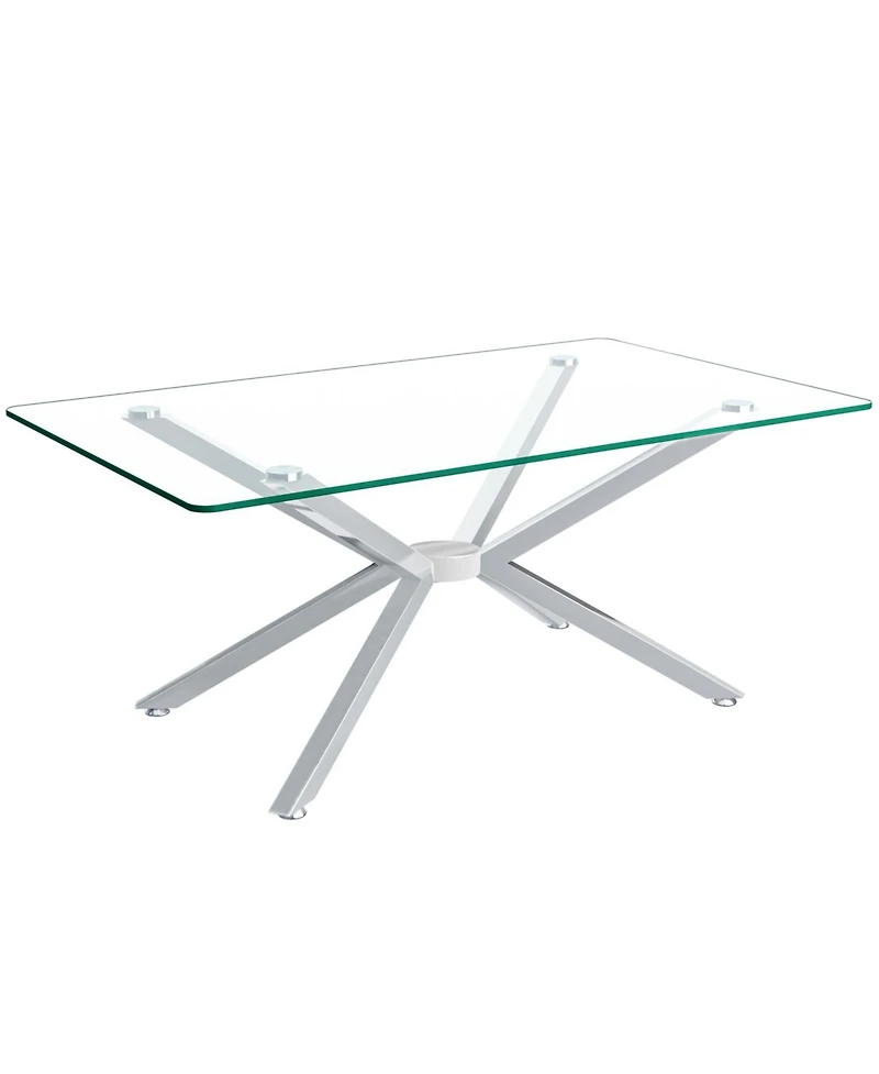 Streamdale 39" Clear Glass Coffee Table, Silver Metal Legs