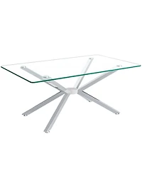 Streamdale 39" Clear Glass Coffee Table, Silver Metal Legs