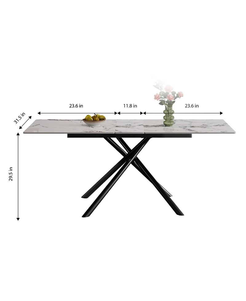 Streamdale Furniture 59" Modern Expandable Dining Table, Sintered Stone Top, Black X-Base