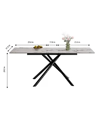 Streamdale Furniture 59" Modern Expandable Dining Table, Sintered Stone Top, Black X-Base