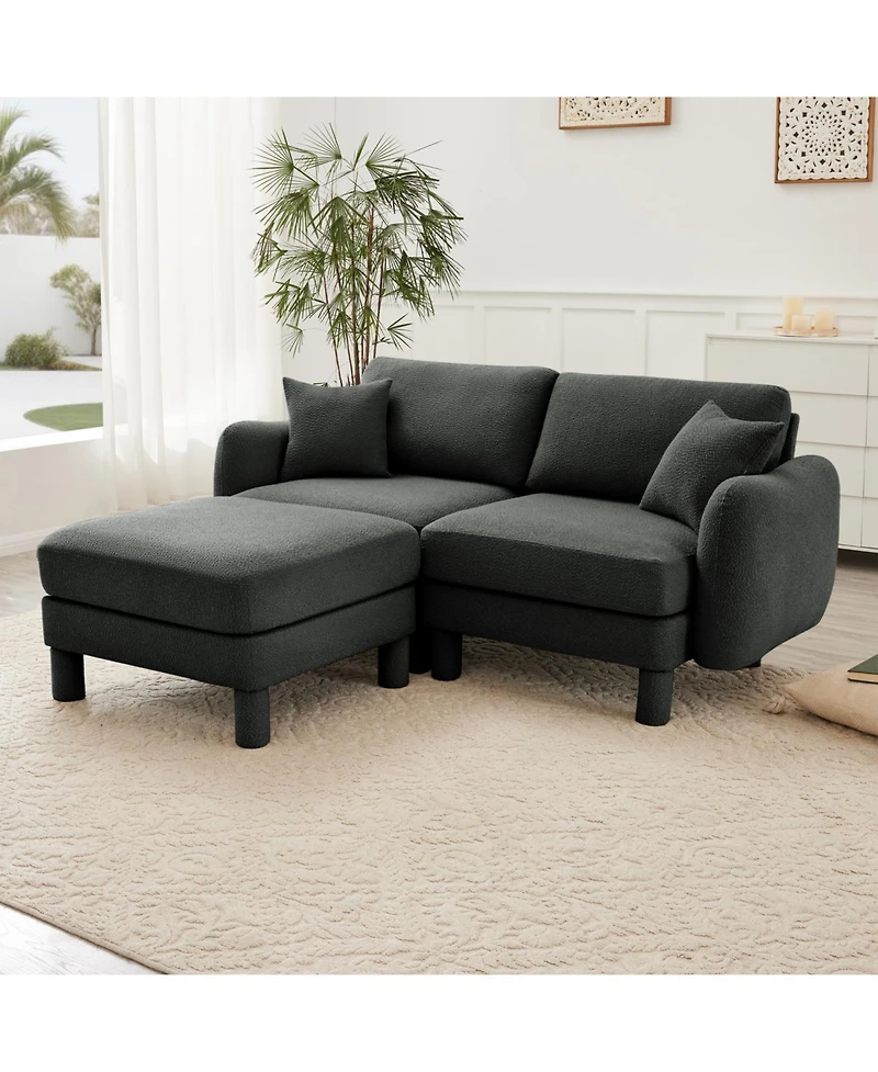 Streamdale Furniture Boucle Loveseat Sofa with Ottoman & Shell Armrests