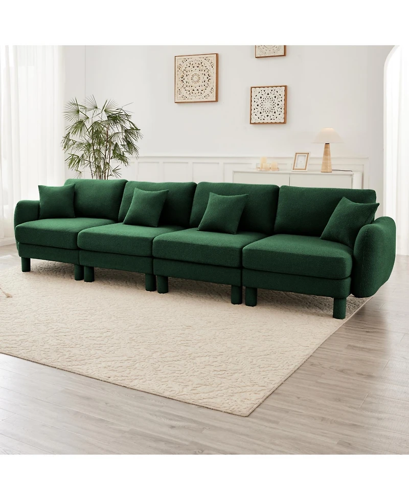 Streamdale FurnitureGreen Boucle 4-Seater Sofa with Shell Armrests