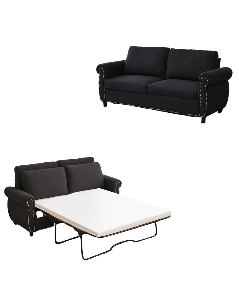 Streamdale Furniture Sleeper Sofa Bed, Pull Out Couch, 2-Seater Linen Convertible Sofa, Dark Gray