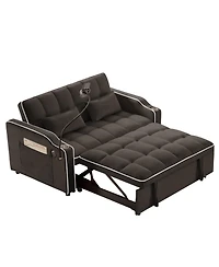 Streamdale Furniture Foldable Velvet Sleeper Sofa Bed with Usb, Phone Stand & Adjustable Back
