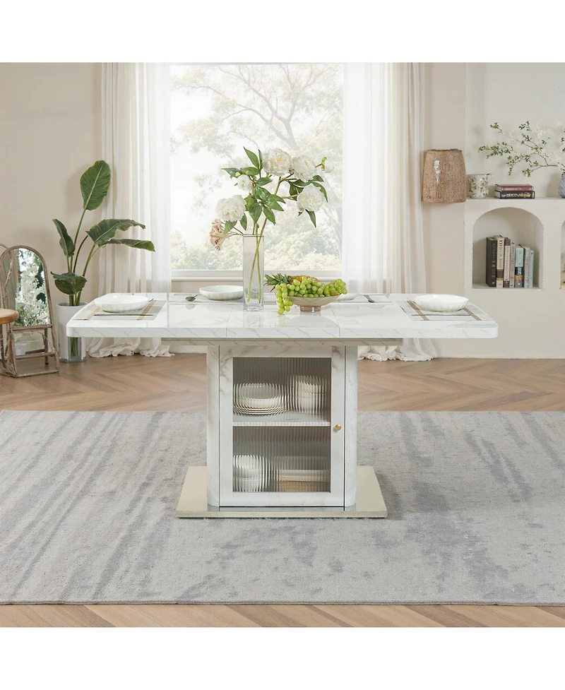 Streamdale Furniture Modern Extendable Marble Dining Table with Storage