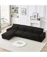 Streamdale Furniture Corduroy L-Shaped Sofa w/ Cup Holder, Usb, Pillows & Movable Footrest