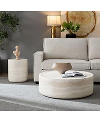 Streamdale Furniture Faux Travertine Coffee Tables - Set of 2, Round, No Assembly