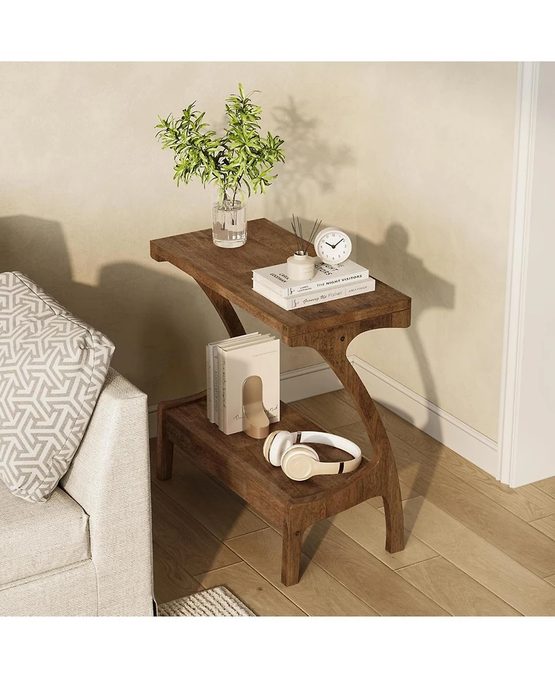 Tribesigns Solid Wood End Table Set of 2 with 2-Tier Storage Shelf, Narrow Side Table for Living Room, Bedroom, Small Spaces, Natural Wood