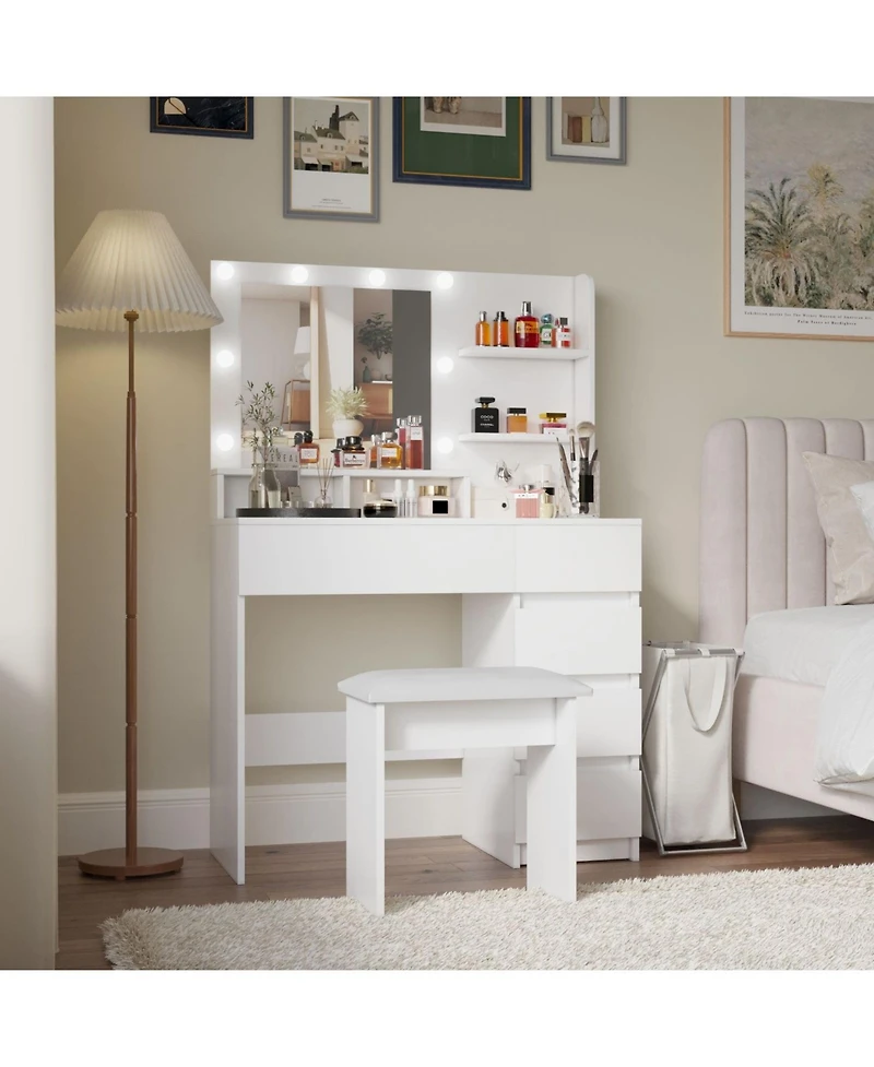 Streamdale Furniture Vanity Desk with Mirror, Storage, Power Strip & Lighting