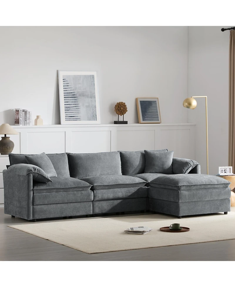 Streamdale Furniture Chenille Modular Sectional Sofa with Ottoman