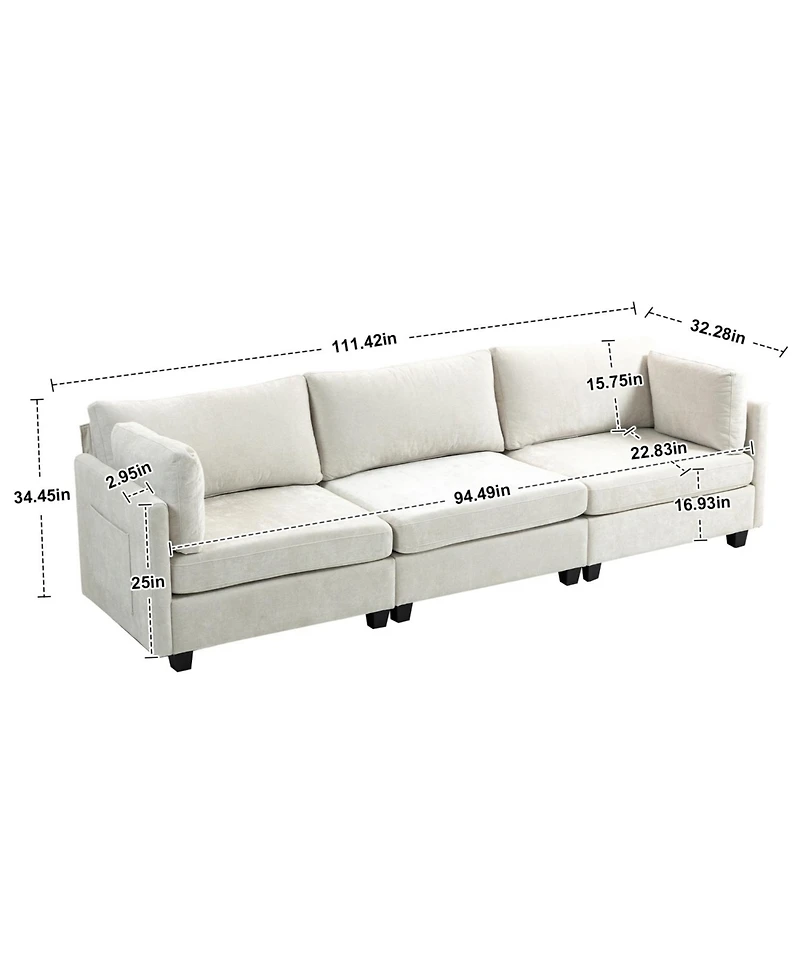 Streamdale 111.42x32.28" 3-Seater Chenille Sofa - Comfy, Cloud-Soft