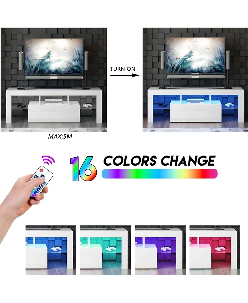 Streamdale Furniture Modern Led Tv Stand with Flip Door and High Gloss Finish