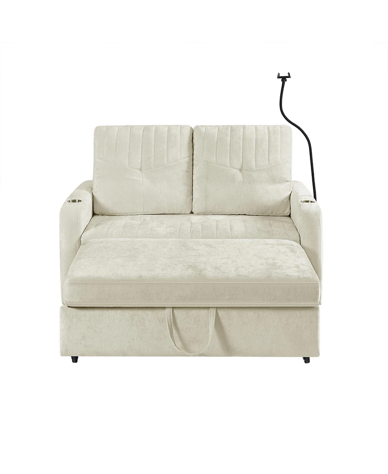 Streamdale Furniture Modern Loveseat Sofa Bed with Pull-Out, Storage, and Ports