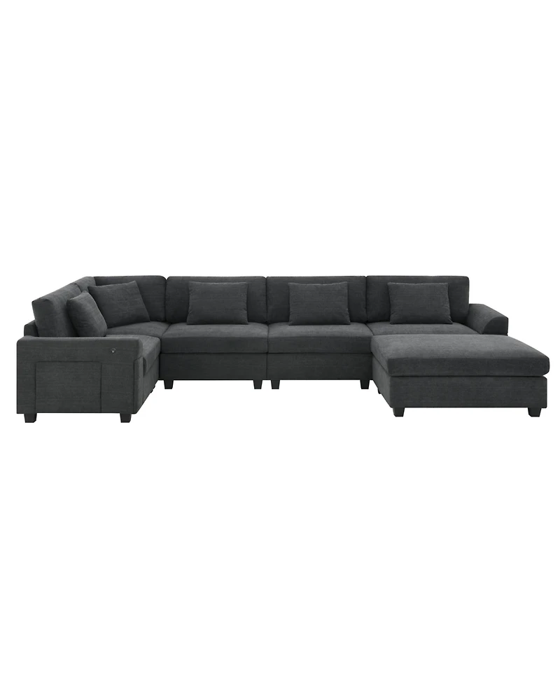 Streamdale Furniture 6-Seat U-Shaped Sectional Sofa with Ottoman, Storage, and Charging Ports