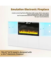 Streamdale Furniture Modern Tv Stand with Electric Fireplace & Led Light