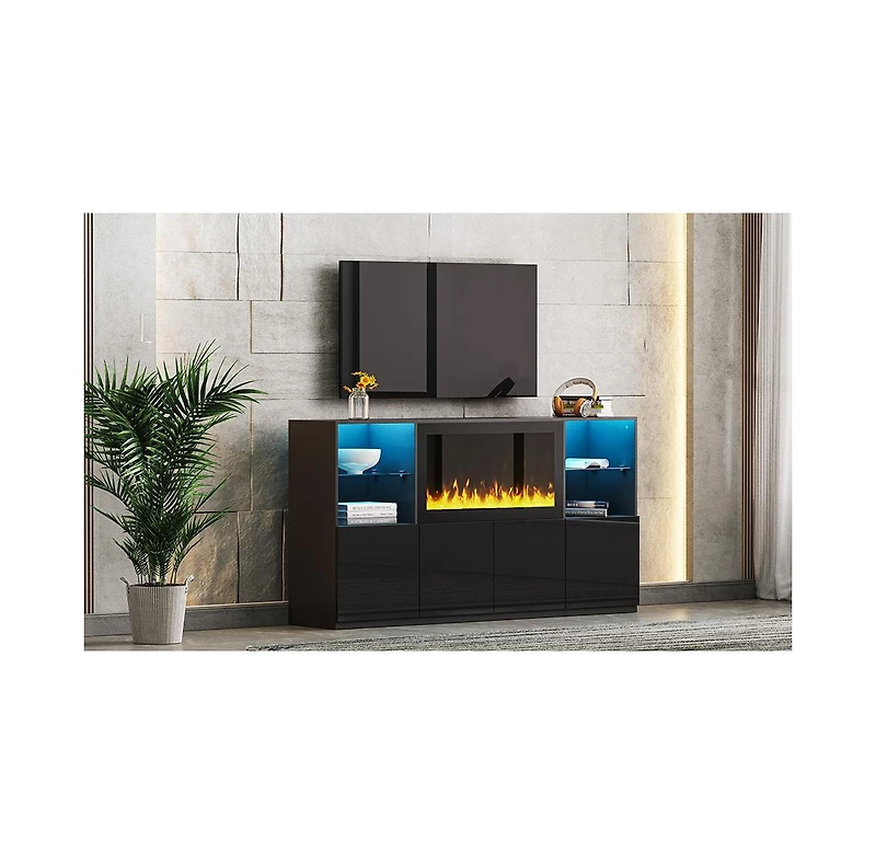 Streamdale Furniture Modern Tv Stand with Electric Fireplace & Led Light