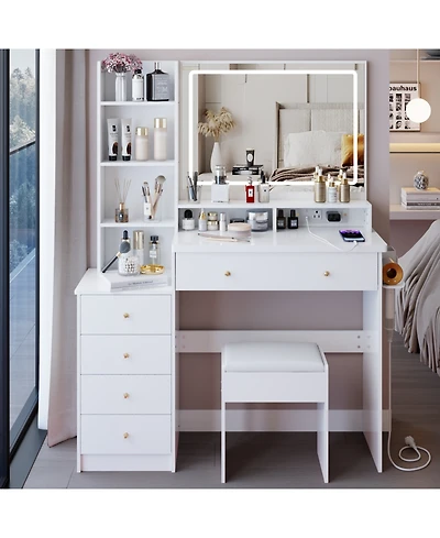 Streamdale Furniture Large Vanity Table with Charging Station and Led Mirror (41)